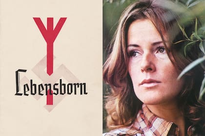 Anni-Frid Lyngstad, conocida como Frida, la cantante de ABBA, y un afiche del programa de reproducción nazi Lebensborn