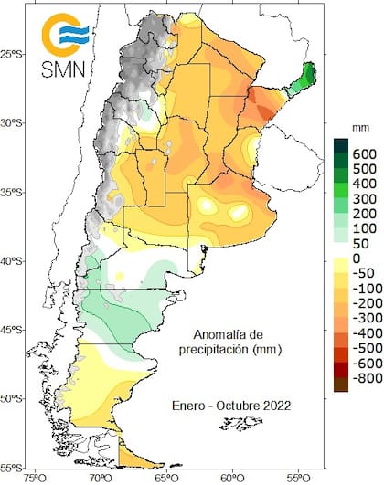 Anomalías de precipitaciones para el periodo enero-octubre 2022