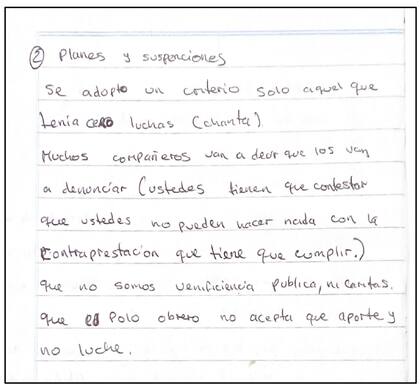 Anotación encontrada en uno de los allanamientos