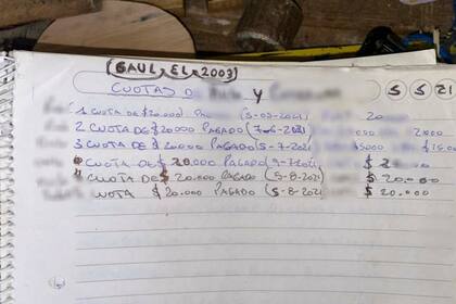 Anotaciones secuestradas a la banda durante los allanamientos