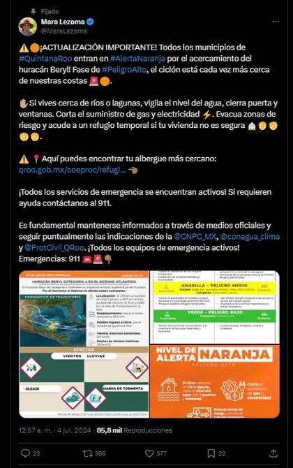 Ante la llegada del huracán Beryl a México, Quintana Roo activó la alerta naranja