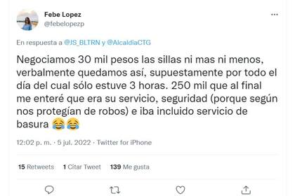 Ante muchos comentarios que decían que el precio se debió arreglar antes, Febe López tuvo que aclarar que habían acordado antes un precio y que luego ella y su amiga fueron timadas por la gente de la playa