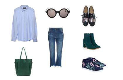 Anteojos (Absurda) Cartera (Anne Bonny, $2000) Camisa (Bowen, $625 sale The Net Boutique) Jean (Cher, $1800) Acordonados (Abelarda, $1450) Botas (Sofi Martiré, $2095 sale Fotter) Zapatillas (Paez, $690 sale on line)