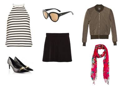 Anteojos (Ellizabeth Arden) Pashmina (Spiga 31, $240) Pollera (Deleon, $1298) Top (Clara, $640) Zapatos (Via Uno, $ 1999) Campera (Deleon, $3898)