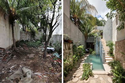 ANTES: el estado en el que encontraron el terreno con algunas tejas tiradas, que fueron cayendo de los techos antiguos. DESPUÉS: la espectacular transformación tras dos años.