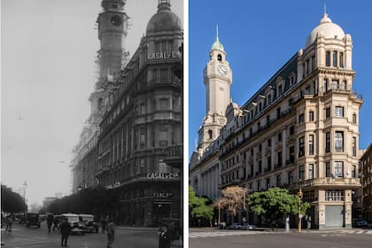 Antes y ahora en la residencia de Victoria Aguirre, que hoy es el Anexo de la Legislatura porteña.