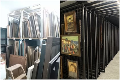 Antes y después de la puesta en valor del depósito de pinturas del museo