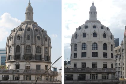 Antes y después del Edificio Bencich, una de las construcciones más icónicas y destacadas del cruce de la Avenida Roque Sáenz Peña y Florida