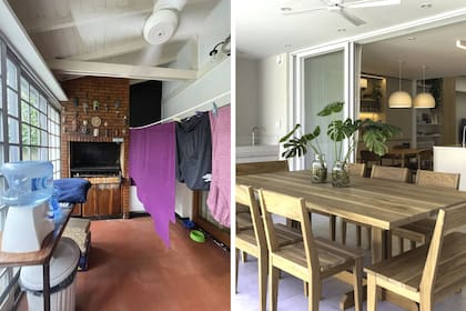 ANTES Y DESPUÉS. La cocina se proyecta hacia una galería que solía ocupar el lavadero. Hoy, ese espacio semicubierto es uno de los núcleos de la casa.