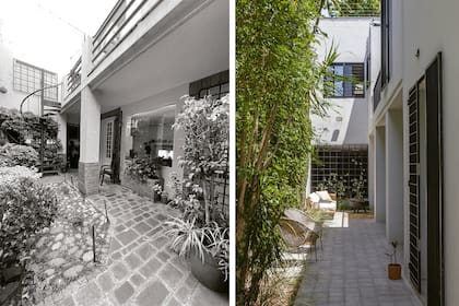 ANTES Y DESPUÉS. Sin la escalera caracol y sin el toilette, que achicaba la galería, el exterior presenta una imagen más depurada en un luminoso tono tiza que brinda un fondo neutro para que se recorte el verde de las plantas.