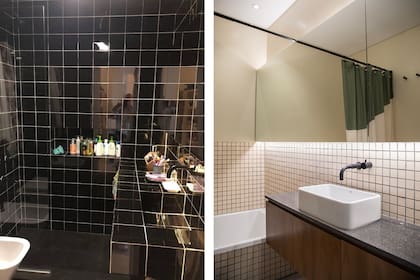 ANTES Y DESPUÉS. Venecitas beige (Azul Marino). Bajomesada enchapado en incienso. Espejo con botiquín de guardado oculto.