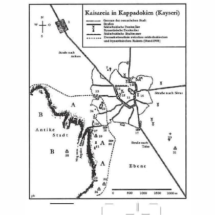 Antiguo mapa de Kayseri, donde se señala la existencia de un circo romano