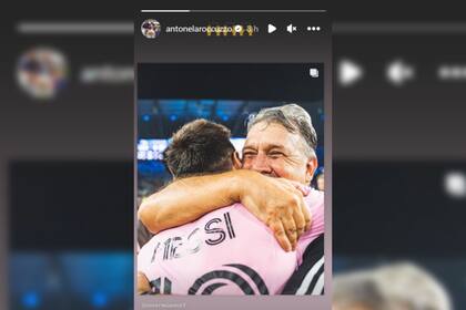 Antonela celebró con una foto de Leo y el Tata Martino (Foto Instagram @antonelaroccuzzo)