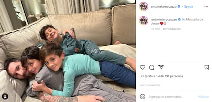 Antonela Roccuzzo compartió una divertida foto de Lionel Messi junto a sus hijos