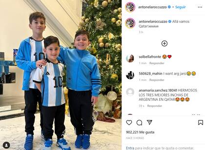 Antonela Roccuzzo compartió una foto de sus hijos antes de viajar a Qatar.