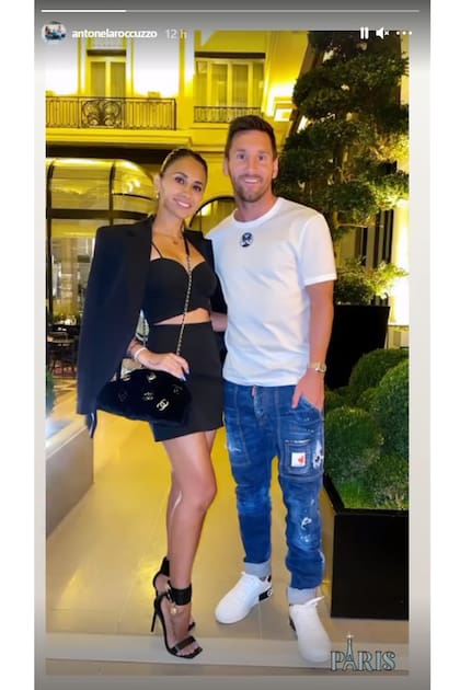 Antonela Roccuzzo eligió un elegante conjunto negro para salir a cenar con Lionel Messi en París