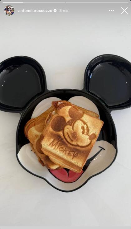 Antonela Roccuzzo mostró su merienda con temática de Mickey Mouse (Foto: Instagram @antonelarocccuzzo)