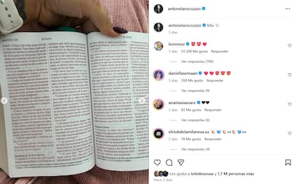 Antonela Roccuzzo mostró un extracto de la Biblia y sorprendió a sus seguidores