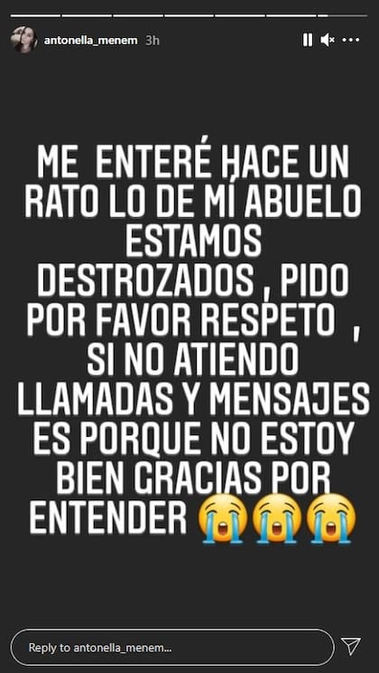 Antonella Menem rompió el silencio tras la muerte de su abuelo