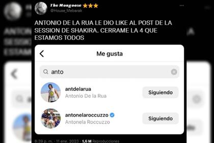 Antonio de la Rúa le dio like a la publicación de Shakira.