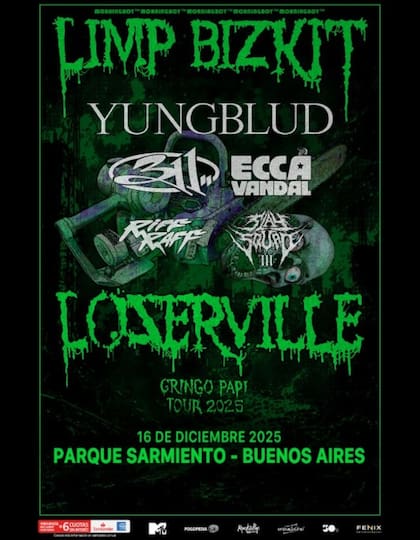 Anuncio del show de Limp Bizkit en la Argentina el 16 de diciembre