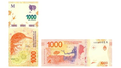 Anverso y reverso del billete de $ 1000