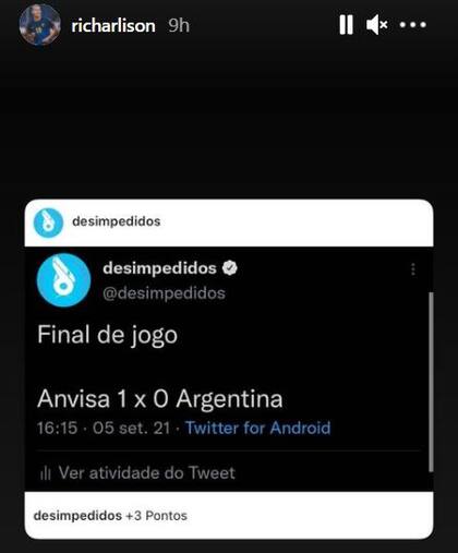 Anvisa, la mofa de Richarlison a Argentina