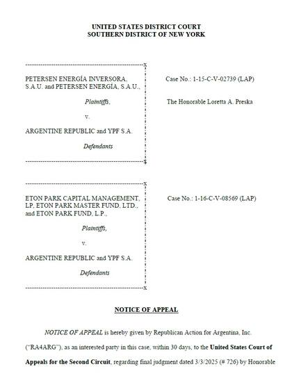 Apelación de Republican Action for Argentina