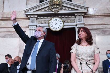 Alberto Fernández y Cristina Kirchner durante la apertura de sesiones ordinarias