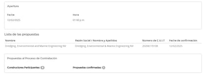 Apertura de sobres de la licitación para gestionar la Hidrovía