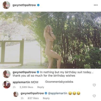 Apple, hija de Gwyneth y Chris Martin, reaccionó a la foto que publicó su mamá sin ropa