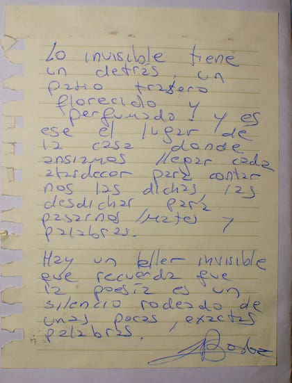 Apuntes escritos a mano por Liliana Bodoc