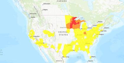 AQI alcanzó nivel "insalubre" (rojo) en Minneapolis y Duluth: autoridades recomiendan evitar actividades al aire libre