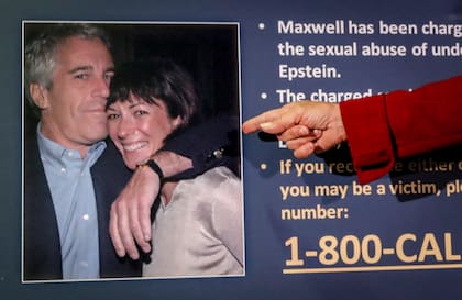 ARCHIVO - Audrey Strauss, fiscal federal interina del Distrito Sur de Nueva York, señala una foto de Jeffrey Epstein y Ghislaine Maxwell, en una conferencia de prensa en Nueva York, el 2 de julio de 2020. (AP Foto/John Minchillo, Archivo)