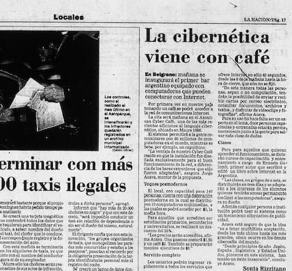 Archivo del diario La Nación sobre la apertura del primer cibercafé, el 28 de noviembre de 1995