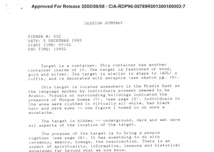 Archivo desclacificado de la CIA sobre la prueba para detectar el Arca de la Alianza