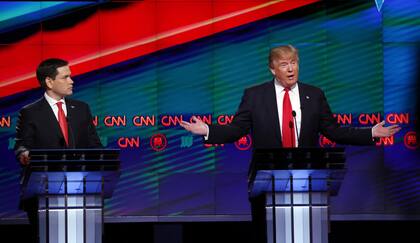 Archivo.- El empresario Donald Trump y el senador por Florida, Marco Rubio, durante un debate presidencial republicano en la Universidad de Miami, el 10 de marzo de 2016, en Coral Gables, Florida