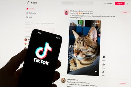 Archivo.- El logotipo de TikTok aparece en un teléfono móvil frente a un monitor de computadora que muestra la pantalla de inicio de TikTok el sábado 18 de marzo de 2023, en Boston