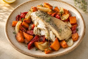 Arenque al horno con vegetales