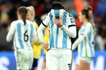 HAMILTON, NEW ZEALAND - AUGUST 02: Eliana Stabile of Argentina shows dejection after her team's 0-2 defeat in the FIFA Women's World Cup Australia & New Zealand 2023 Group G match between Argentina and Sweden at Waikato Stadium on August 02, 2023 in Hamilton, New Zealand. (Photo by Buda Mendes/Getty Images)