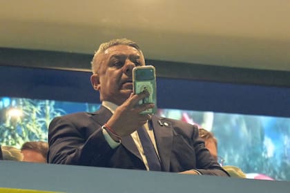 Argentine Football Association (AFA) president Claudio Tapia attends a friendly football match between Argentina and Zambia at La Bombonera stadium in Buenos Aires on March 31, 2026. (Photo by JUAN MABROMATA / AFP)