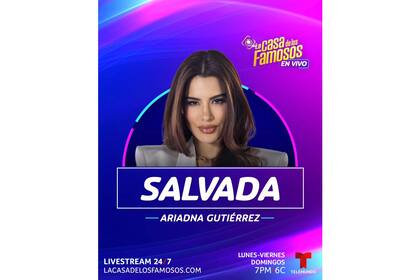 Ariadna Gutiérrez, salvada de la expulsión en La Casa de los Famosos