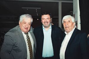 Ariel Lijo, con los sindicalistas Julio Piumato y Hugo Moyano
