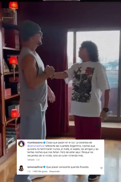 Arjona compartió en sus redes el video del encuentro y tuvo un intercambio de mensajes con el cordobés (Foto: Captura de video)