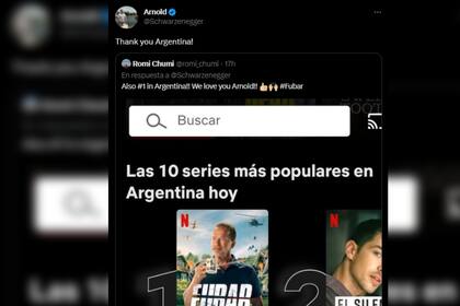 Arnold Schwarzenegger le agradeció a los argentinos por el éxito en Netflix (Captura Twitter)