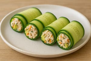 Arollado low carb de pepino, pollo y queso