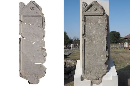 La enorme piedra, de tres metros de altura y dos toneladas de peso, estaba rota en cuatro piezas grandes y varias más pequeñas