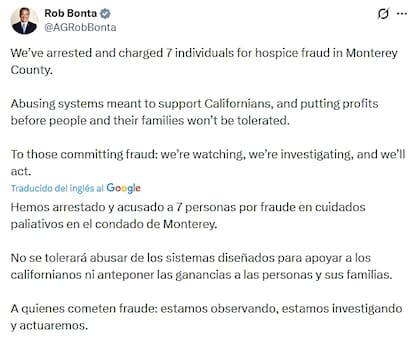 Arrestaron a siete personas por fraude en cuidados paliativos en el condado de Monterey