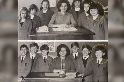 Arriba, a la derecha de la imagen, Patricia Bullrich; abajo, a la derecha, Federico Pinedo, cuando ambos compartían las clases en el Colegio Bayard