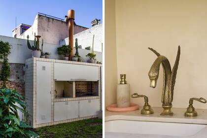 Arriba de la parrilla, el cactario de Carla. Canilla de bronce que trajo de sus años viviendo en Nueva York.